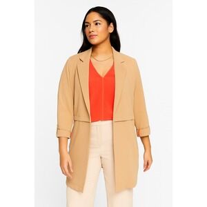Bar III Women's Roll-Tab Sleeve Duster Jacket Size M Barley Field Tan Beige